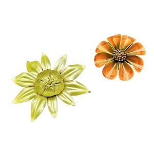 Hippy Retro Mod 60s Shades of Green Large Metal‎ Enamel Flower Brooches Pins JS